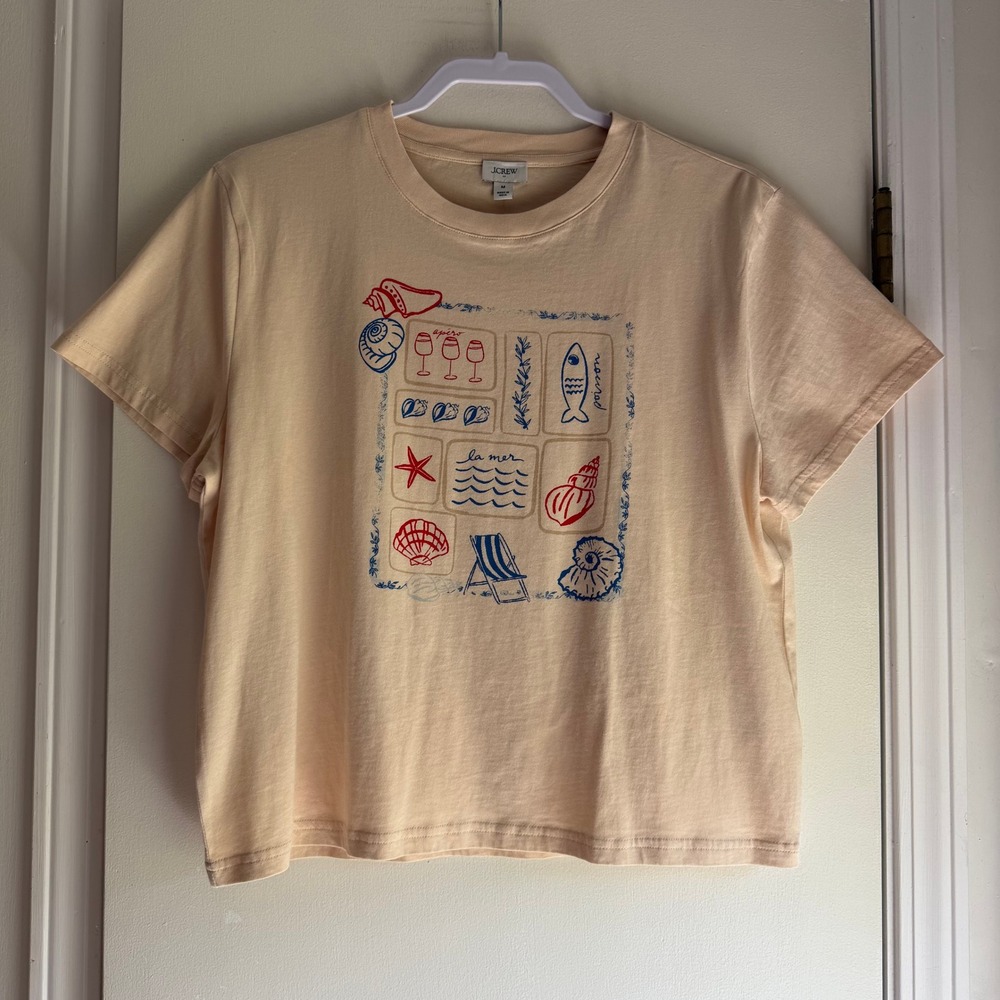 J.Crew Womens Peach Coastal La Mer Graphic Cotton T-Shirt CT432 Size M NEW